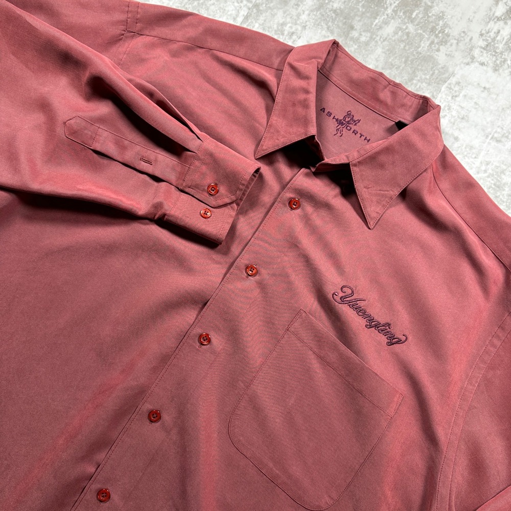Ashworth Button Down Shirt Mens L Maroon Yuengling Embroidered Long Sleeve